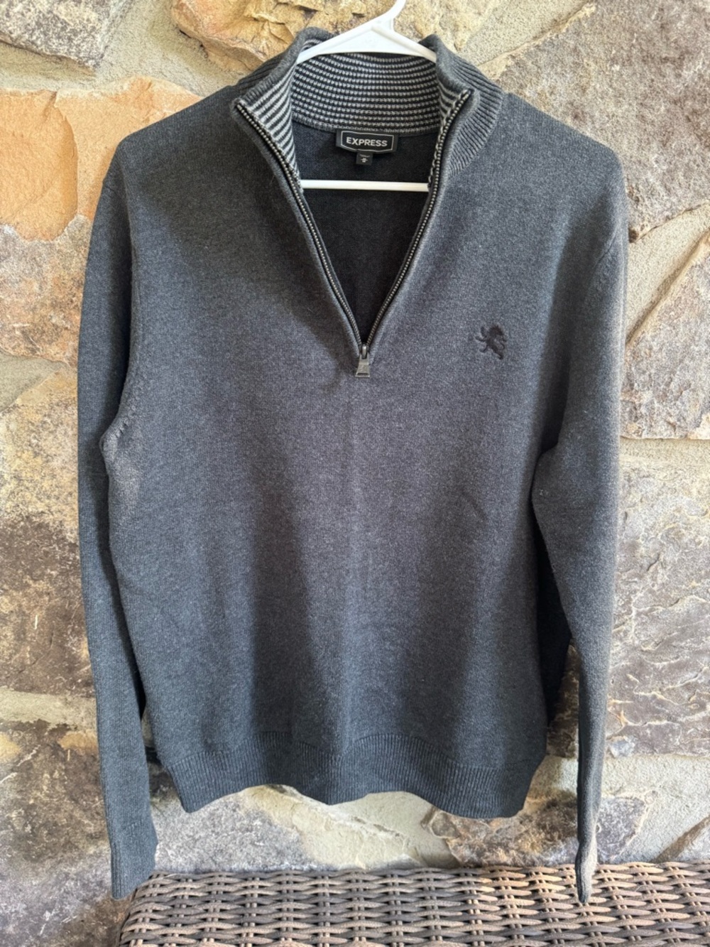 Express Men's Charcoal Quarter-Zip Sweater Medium 100% Cotton